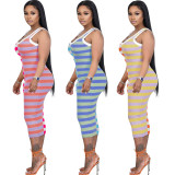 Frauen Sommer Sexy Stripes Colorblock Ärmelloses Midikleid