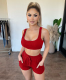 Women Summer Solid Color Tank Top And Strip Shorts Tracksuit