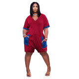 Plus Size Women Fashion Colorblock Loose Casual Jumpsuit