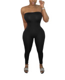 Women Summer Sexy Off Shoulder Tight Solid Color Jumpsuit