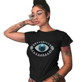 Rundhals-Pailletten-Kurzarm-T-Shirt für Damen