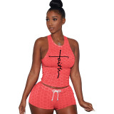 Plus Size Women Yoga Sport Vest And Shorts Two-Piece Set