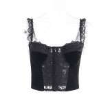 Gothic European and American spring and summer vest sexy backless lace trim Camisole top women's clothing