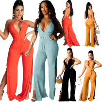 Mujeres Mujeres Backless Slit Sexy Low Cut Lace-Up Jumpsuit
