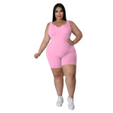 European and American women's plus size ribbed sleeveless jumpsuit