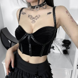 Gothic European and American spring and summer small vest solid color sexy backless straps top women's clothing
