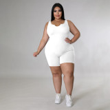 European and American women's plus size ribbed sleeveless jumpsuit
