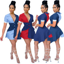 Vestido de estilo preppy con botones en contraste de color casual de moda europea y americana para mujeres