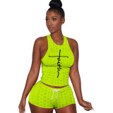 Plus Size Women Yoga Sport Vest And Shorts Two-Piece Set
