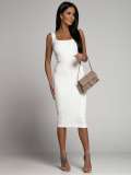 Summer simple solid color sleeveless U-neck bodycon ribbed dress
