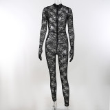 Spring street personality suit sexy see through wispy one-piece bodysuit