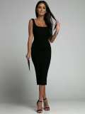 Summer simple solid color sleeveless U-neck bodycon ribbed dress