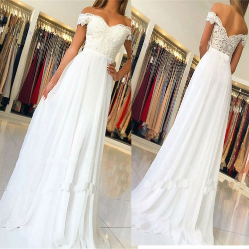 Dames zomer off-shoulder sexy witte kanten lange jurk