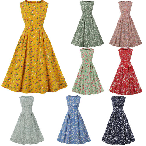 Women Summer Print Sleeveless Casual Swing Dress