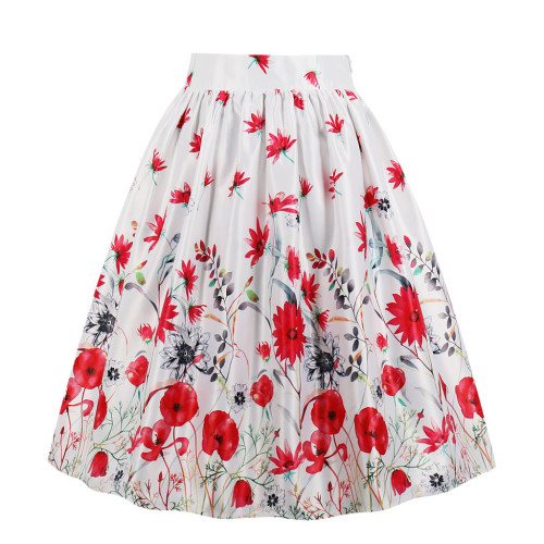 Dames zomer print gepofte hoge taille rok