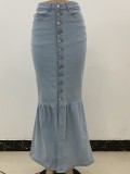 Stretch Denim Skirt Long Skirt Fishtail Skirt