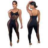 Fashionable sexy straps solid color simple jumpsuit