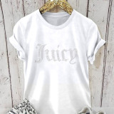 Round neck pullover beaded short sleeve T-shirt women's clothing