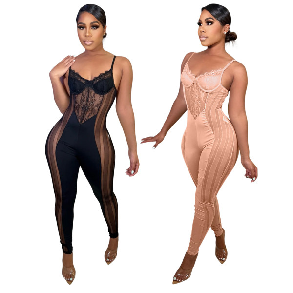 Fashionable sexy straps solid color simple jumpsuit