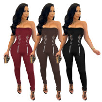 Damesmode sexy tube top metalen ketting taille jumpsuit dames