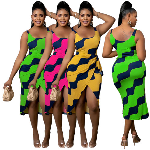 Women's Sexy Fashion Positioning Print Slit Ladies Dress