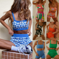 Frauen-Sommer-Träger, rückenfreies, sexy Oberteil und Shorts, zweiteiliges Set