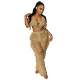 summer sexy women's fashion knitted hollow transparent tassel two-piece suit