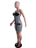 women's sexy plaid strapless bodycon mini dress