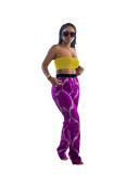 Autumn and winter women's solid color tube top printed trousers two piece pants set