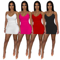 Plus Size Women's Summer Casual Solid Color Strap Dress