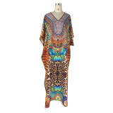 Women's Plus Size Loose Print Robe African Beach Blouse Vacation Dress