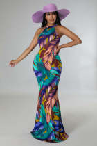 Women's Summer Fashion Colorful Feather Print Sleeveless Dress