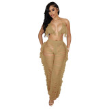 summer sexy women's fashion knitted hollow transparent tassel two-piece suit