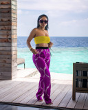 Autumn and winter women's solid color tube top printed trousers two piece pants set