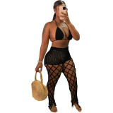 Women's Hollow see through Two Piece Beach Style Fishnet Sexy Fashion Pants Set