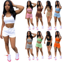 Damen Sommer einfarbige Weste Shorts zweiteiliges Set