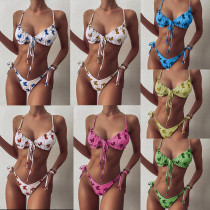 Swimsuit Butterfly Print Crumpled Tie Bikini Ladies Swimsuit