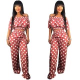 Women's spring and summer fashion off shoulder polka dot two piece wide leg pants
