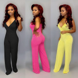 Women's Solid Color Sexy Suspender Jumpsuit Trousers