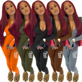 Women's Sexy Solid Color Letters Long Sleeve Sports Jumpsuit
