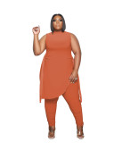 Plus Size Women's Irregular Lace-up Top Pleated Pants Two Piece Set