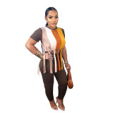 Large size women's fashion solid color Patchwork tassel two-piece set