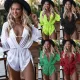 Women's White Lace Up High Waist Sexy Three Piece Bikini Swimsuit Swimsuit