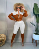 Women's Casual Sexy Double Zipper Splicing Contrast Color Fashion Two-piece Set
