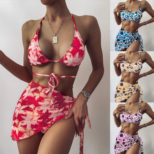Bikini sexy con estampado de leopardo traje de baño de tres piezas para mujer