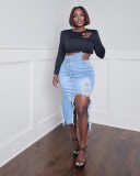 Autumn and winter personalized denim wash skirt