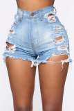 women's high elastic ripped jeans denim shorts