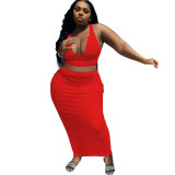 Plus Size Women Solid Sexy Vest And Long Dress Two-Piece Set