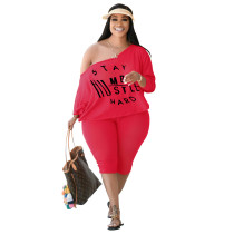 Plus size dames bedrukte bat-top met lange mouwen en shorts, tweedelige set