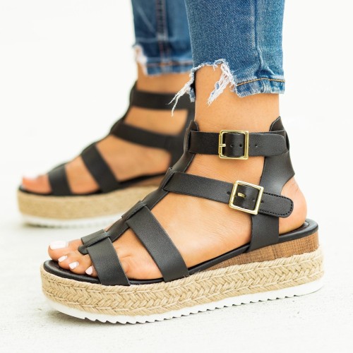 Frauen-Sommer-Sandalen mit mittelhohem Absatz und Schnalle